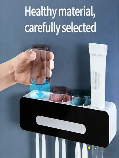 1pc Bathroom Shelf, Toothbrush Holder, Wall Mounted Toothbrush, Toothpaste, Rinse Cup Rack, Can Hold Toothbrush, Toothpaste And Rinse Cup. Suitable For Bathroom Storage Of Daily Necessities. Draining Rack Design, Suitable Placement: Next To Mirror, Mother's Day Gift, Eid Al-Fitr Gift, Cup Holder, Home Decor, Decorative Tray, Non-Electric. Can Add Accessories, Practical Household Items, Suitable As A Gift.