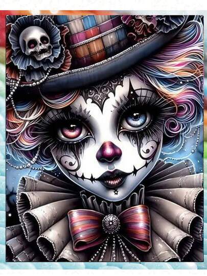 成人钻石画套装，万圣节小丑5D钻石画点画套装，适合成人初学者，DIY全圆宝石水晶艺术钻石画，家居墙面装饰