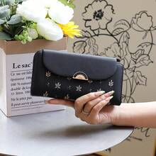 Printed Women's Long Wallet, Korean Version PU Leather Clutch Wallet, Multi-Slot Trifold Money Bag, Large Capacity Student Coin Purse Card Holder, Multi-Functional, Fashionable - Multicolor - View 15