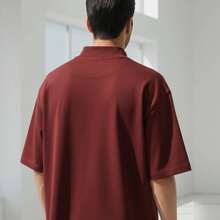 Men's Oversized Streetwear T-Shirt, High Neck, Minimalist, Sophisticated, Perfect Fit - Maroon - View 3