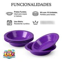 Set Of 10 Round Plastic Deep Plates For Meals - Purple - View 5