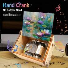 Impressionist Water Lily Oil Painting Hand Crank Wooden Music Box – No Battery Needed, Artistic Gift For Her - Water Lily Music Box - View 8