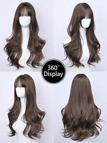 28 Inch Brown Wavy Wig For Women - With Bangs, Side Part, Adjustable Cap And Snug Fit | High Quality Synthetic Material, Long Hair Style - Camel - View 7