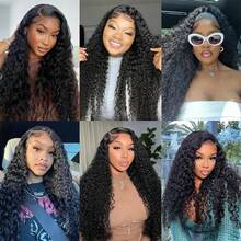 34 Inch 200% Density 13x4 Lace Front Human Hair Blended Wig Deep Curly Lace Front Human Hair Wigs PrePluck With Baby Hair Water Wave Frontal Wigs For Women 13x4 Deep Wave Lace Front Wig Wear Go Glueless Wigs Human Hair Pre Plucked Pre Cut 5x5 HD Closure Wigs Human Hair - Black - View 10