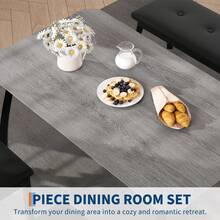 Juego de mesa de comedor de 43 pulgadas para 4, mesa de cocina de madera con banco tapizado y 2 sillas cojines, juego de comedor industrial para estudio, cocina, comedor, apartamento - Gris - Ver 7