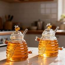 1/2 PCS 480ml/16.23oz High Borosilicate Glass Honeycomb Jars, With Lid And Stir Bar, Transparent Honey Storage Containers, Suitable For Home, Weddings, Parties, And Kitchen Use. - 橘色 - 查看 7