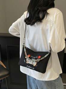 Bolso de hombro mini con bordado de perro salchicha, bolso cruzado casual y versátil, bolso diario para estudiantes - Negro - Ver 5