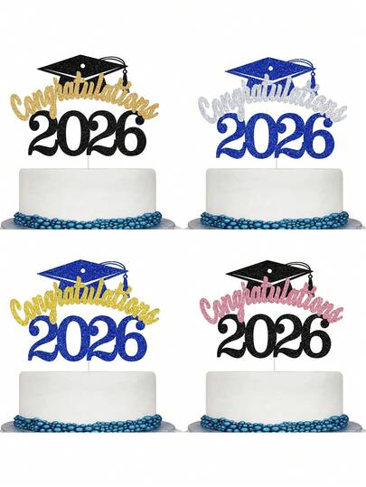 2026届毕业蛋糕装饰，2026届毕业生蛋糕顶饰，祝贺毕业派对装饰，高中/大学/学院毕业派对装饰，蓝金闪粉，毕业蛋糕装饰，蓝金闪粉2026毕业主题派对用品，拍照道具