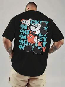 Disney Men's Casual T-Shirt, Stacked Mickey Print, Bold Retro Design, Relaxed Fit, Perfect For Streetwear Style - 黑色 - 查看 2
