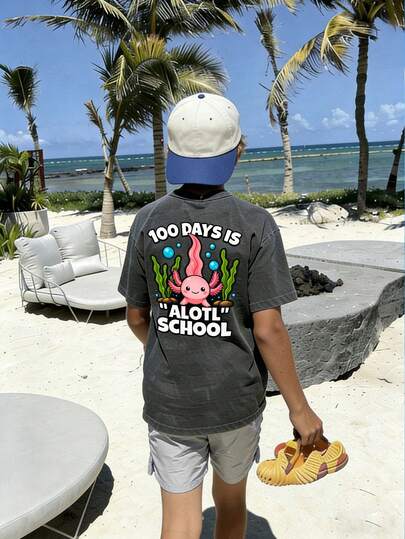 Tween Boys Casual Printed Crew Neck Short Sleeve T-Shirt, Summer Top