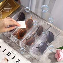 Modern Clear Desk Organizer With Drawer - Perfect For Fashion Glasses, Transparent Acrylic Organizers For Glasses, Cosmetics & Lipstick | Dust-Proof Storage Solution, Featuring 4 Drawers Suitable For Bathroom, Dormitory, Desk, Countertop, Or Office Use, Cute Office Supplies, Separate Compartments, Gift - Xem 3