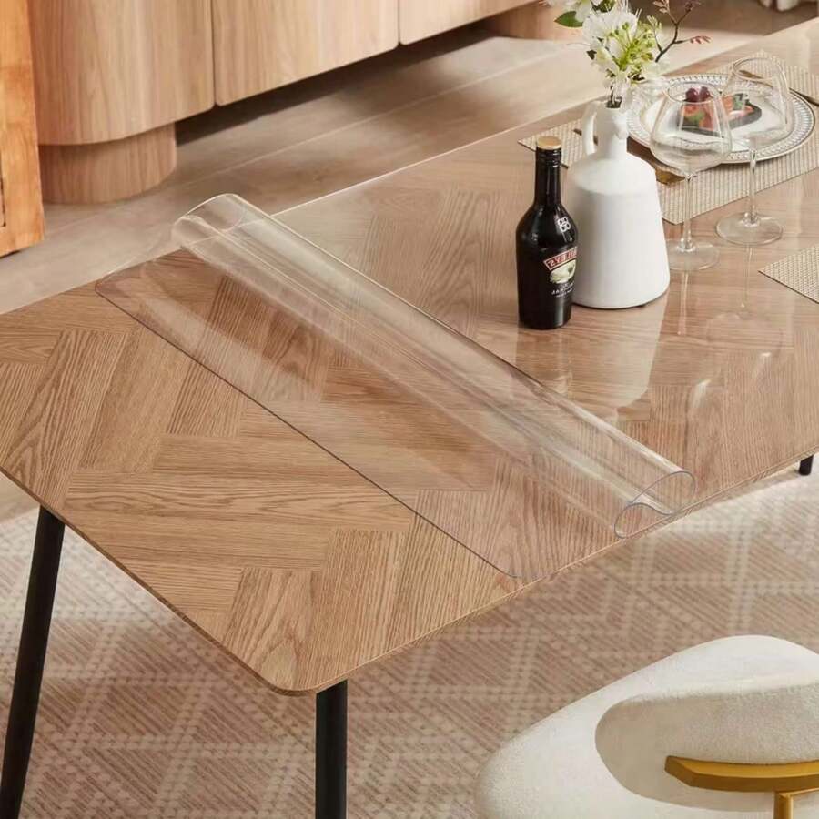 1 tấm khăn trải bàn PVC trong suốt dày 0.25mm, chống thấm nước, chống trầy xước, chịu nhiệt, thích hợp cho gia đình, khách sạn, bàn ăn, bàn cà phê. - trắng - Xem 1