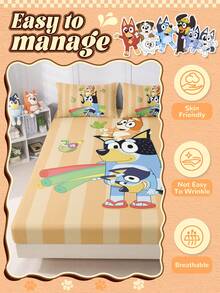 Bluey 卡通数码印花床单，床上用品，床垫保护套，床罩，床笠，舒适家纺，冷色调床笠，透气防起球床垫保护套，柔软亲肤，卡通图案床罩，床笠，加大双人床罩，特大号床上用品 - 彩色 - 查看 8