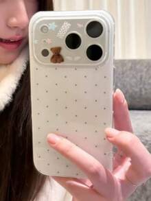 Cute Star Polka Dot Transparent Soft Phone Case For IPhone 17 ProMax 17 Pro 17 16 15 14 Pro Max, Shiny Anti-Drop Protective Cover, Gift Case - Little White Star - View 4