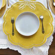 Bow Embroidered Placemats Linen Heat-Resistant Placemats For Home Restaurant Party And More - 黃色 - 查看 3