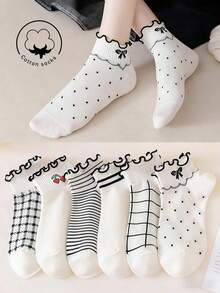 1/3/5/10 paires de chaussettes courtes pour femmes, chaussettes invisibles à motif cerise mignon, chaussettes de cheville, chaussettes grises, chaussettes pour femmes, chaussettes bateau pour femmes, chaussettes courtes d'équipage pour femmes, convenant à toutes les saisons, détails en maille respirante, absorbant l'humidité, douces et lisses, adaptées aux vacances, aux sports, aux tenues décontractées, professionnelles et quotidiennes, combinaisons de couleurs aléatoires - Multicolore - Voir 1