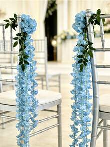 1pc 10 Stems 190cm/74.8in Artificial Wisteria Vine Garland In Blue, Purple, White, Pink, Yellow, Suitable For Wedding Arch, Party, Garden, Home Decor, Holiday Gift. Wedding Decoration, Beautiful Room Decor, Home Decor, Valentine's Day, Birthday, Graduation Gift - Baby Blue - View 8