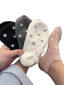 5/10 Pairs Women Spring/Summer Casual Ankle Socks, Non-Slip Star Pattern, Fashionable Socks - Multicolor - View 3