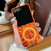 Wave Ripples 1pc Women/Girls Folding Phone Case, Orange Electroplated 360° Rotation Bracket Protective Cover For Samsung Galaxy Z Fold7, Galaxy Z Fold6, Galaxy Z Flip7, Galaxy Z Flip7FE, Galaxy Z Flip6, Galaxy Z Flip5 - Multicolor - View 13