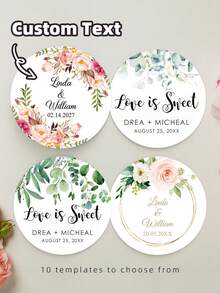1/30/60/120pcs Customized Round Label Stickers, Personalized Wedding Stickers, Floral Pattern Stickers, Customized Name Stickers, Waterproof Stickers, Perfect For Weddings, Baptism Gifts, Candy Box Sealing, Gift Boxes, Anniversaries, Gift-Ready, Envelope Seals - Multicolor - View 2