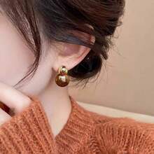 1 Pair Tie Dye Round Hoop Earrings, Elegant Earrings For Women, Luxury High-End Design - Brown - View 4