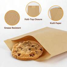 100/200pcs Paper Cookie Bags, 4.7x6.3 Inch Grease-Proof Cookie Sleeves, Small Brown Baking Bags For Packaging Donuts, Brownies, Snacks, Baked Goods - Brown - View 3