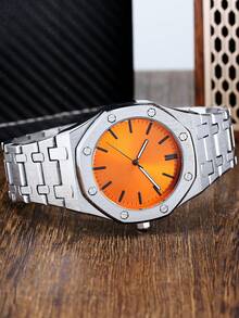 1pc Men's Quartz Watch, Minimalist Fashion Design, Versatile, Steel Strap, Waterproof, Luminous, Business Watch - Silver - View 3