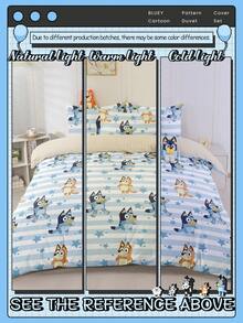 Bluey 布鲁伊 (Bruie) 2/3 件套床上用品套装，布鲁伊 (Bruie) 品牌，舒适透气，亲肤，卡通风格被套套装，包含被套和枕套（不含被芯），适用于单人床、双人床、大号床、特大号床，四季皆宜。 - 藍白色 - 查看 9