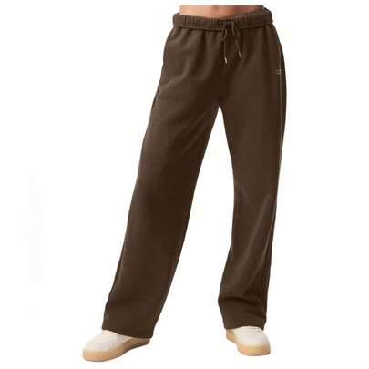  Alo Yoga Women's Accolade Straight Leg Sweatpant | Premium Heavyweight French Terry Fleece Track Pants | Soft Brushed Interior Loose Fit Lounge Pants | High-Waisted Open Bottom Luxury Joggers | Urban Fashion Wide Leg Cozy Sweatpants | Minimalist Streetwear Trousers With Chrome Logo