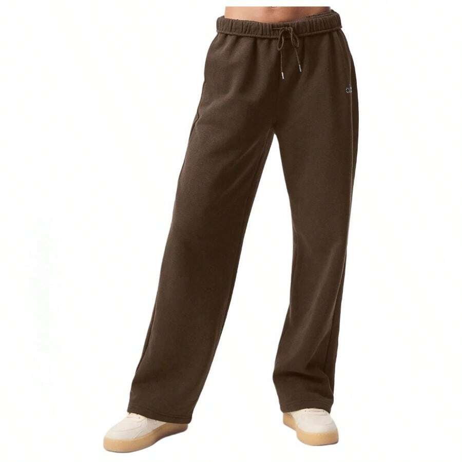 Alo Yoga Women's Accolade Straight Leg Sweatpant | Premium Heavyweight French Terry Fleece Track Pants | Soft Brushed Interior Loose Fit Lounge Pants | High-Waisted Open Bottom Luxury Joggers | Urban Fashion Wide Leg Cozy Sweatpants | Minimalist Streetwear Trousers With Chrome Logo - Espresso - View 1