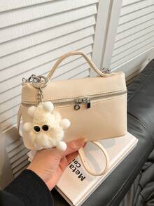 Dedoo Minimalist Sweet Girl Style Handbag And Shoulder Bag, With Embossed Texture, Square Box Shape, Elegant Dual Zipper Design, Suitable For Commuting, Dating, Parties And Other Occasions - White - View 3