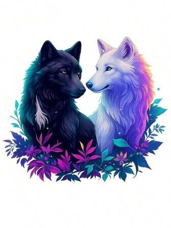 1pc/2pcs/3pcs Black & White Wolf Couple Heat Transfer Vinyl Stickers, Easy To Iron, Washable, Suitable For DIY T-Shirts, Jeans, Backpacks And Pillows