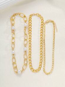 Juego de 4 collares de mujer, moda vintage elegante y de lujo de alta calidad, collar de perlas falsas, diseño exclusivo, adecuado para uso diario, fiestas, banquetes, regalo ideal para mujeres en vacaciones, aniversarios, cumpleaños - Amarillo Oro - Ver 4