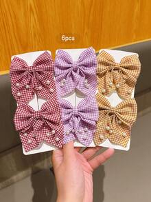 6 chiếc kẹp tóc nơ nhiều màu sắc dễ thương, phụ kiện tóc giá cả phải chăng dùng hàng ngày, phong cách Hàn Quốc. - Nhiều màu - Xem 3