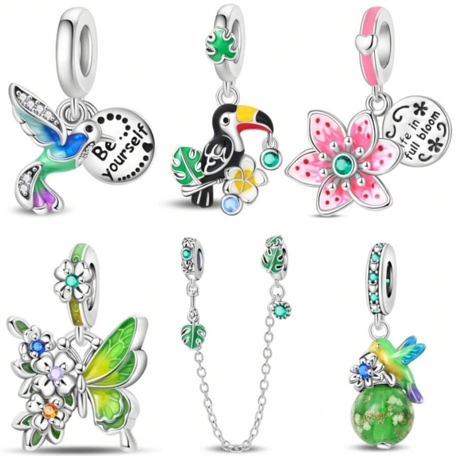 1 Piece Spring Series - Flower, Bird, Butterfly Pendant Suitable For 3mm Original Bracelet, Necklace, DIY Bead Making, Women's Daily Gift, Birthday Party, Festival Gift - Multicolor - View 1