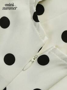 Women's White & Black Polka Dot Square Collar Lace Trim Bow Midi Dress - Elegant Casual Everyday Wear - White - View 11