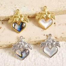 2pcs Heart-Shaped Pendant, Natural Abalone Shell, Glossy 304 Stainless Steel, Jewelry Making Supplies, Charm For Necklace, Earrings, DIY, Waterproof, Fade-Resistant, Fashionable Beach/Ocean Decor - Heart - View 3