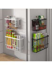 壁挂式食品储物柜，食品收纳整理架，深篮式悬挂重型金属架，壁挂式调料架，适用于家庭厨房、洗衣房和浴室，白色/黑色 - 彩色 - 查看 3