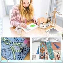 Bộ 12 chiếc/bộ đánh dấu trang tranh đính đá tự làm - Thiết kế Mandala, trang trí khảm nhiều màu sắc - Xem 5
