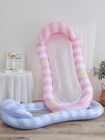 1pc Outdoor Inflatable Pool Float, Made Of PVC Material, Striped Daisy Pattern With Fresh Style, Suitable For Summer Pool Party, Beach Swimming, Sisterly Gathering, Daisy Pattern Placement Is Random, Inflation Pump Needs To Be Purchased Separately