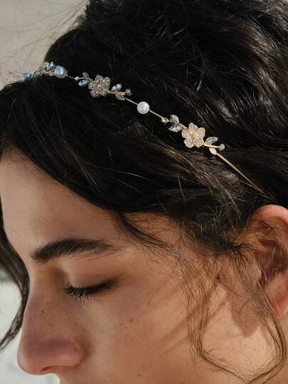 Opalesca 1pc Faux Pearl Flower Rhinestone Alloy Simple Hairband Decor For Women Tiaras Valentine's Day,Hairband,Hair Hoop Headbands ,Head Piece Hair Accessories Head Accessories