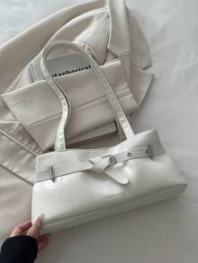 新款时尚腰带装饰手提包，适合派对、郊游、度假、购物和日常使用，可存放硬币、手机，也适合白领、大学生和上班族作为工作包，优雅女士包。 - 白色 - 查看 2