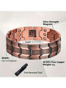 男女通用铜手链，男士磁性手链，内置3500高斯磁铁，可调节尺寸，绝佳圣诞礼物 - 銅色 - 查看 2