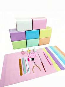 1 Set Disposable Pink/Blue Manicure Desk Mat, 3-Layer Waterproof Foldable Cleaning Pad, Tablecloth, Nail Salon Tissue, Multi-Functional Beauty Tattoo Dental Cleaning Cloth, Waterproof Tablecloth, Nail Art Tools - Multicolor - View 2