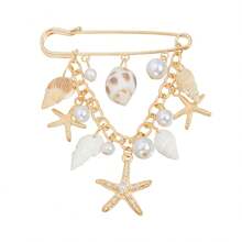 Summer Seashell, Starfish & Pearl Rhinestone Brooch Clothing Accessory - ZW2566 - View 7