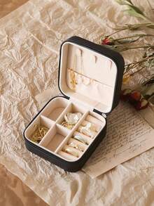 Personalized Name Jewelry Box, Customizable Classic Rectangle Fabric-Lined Travel Case With Zipper Closure And Cufflink Compartment, Multipurpose Bridesmaid Gift Box, Jewelry Organization | Heart Detail Design, Wedding Keepsake, Birthday Gift - Multicolor - View 6