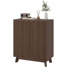 clóset Buffet con Almacenamiento, Moderno Acento Estriado Credenza con Puertas y estantes Ajustables, Mesa de Consola de Bar de café de Madera de 31.5 Pulgadas para Sala de Estar, Comedor, Cocina - Nuez - Ver 8