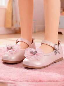 1 Pair Toddler Girls' Low Vamp Princess Leather Shoes, Bowknot, Waterproof Non-Slip Infant Crawling Shoes, Soft Bottom Vintage Mary Jane Shoes, Breathable Casual Shoes, Suitable For Spring, Summer, Autumn - Pink - View 2