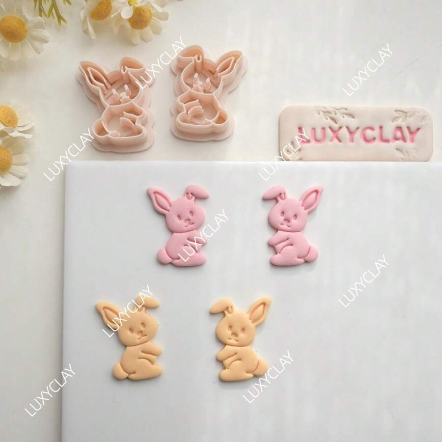 2 piezas de cortadores de arcilla polimérica con forma de conejo, cortadores de arcilla con patrón de conejo en relieve para hacer colgantes y joyas DIY, herramientas de manualidades de arcilla polimérica con temática del Día de Pascua - Conejo - Ver 1