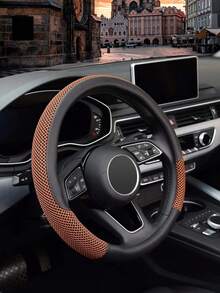 Breathable Ice Silk Steering Wheel Cover – Universal Elastic Grip For Cars, Trucks & SUVs – Soft, Non-Slip, All-Season PU & Microfiber Steering Wheel Pad With Red Stitching - A - View 9